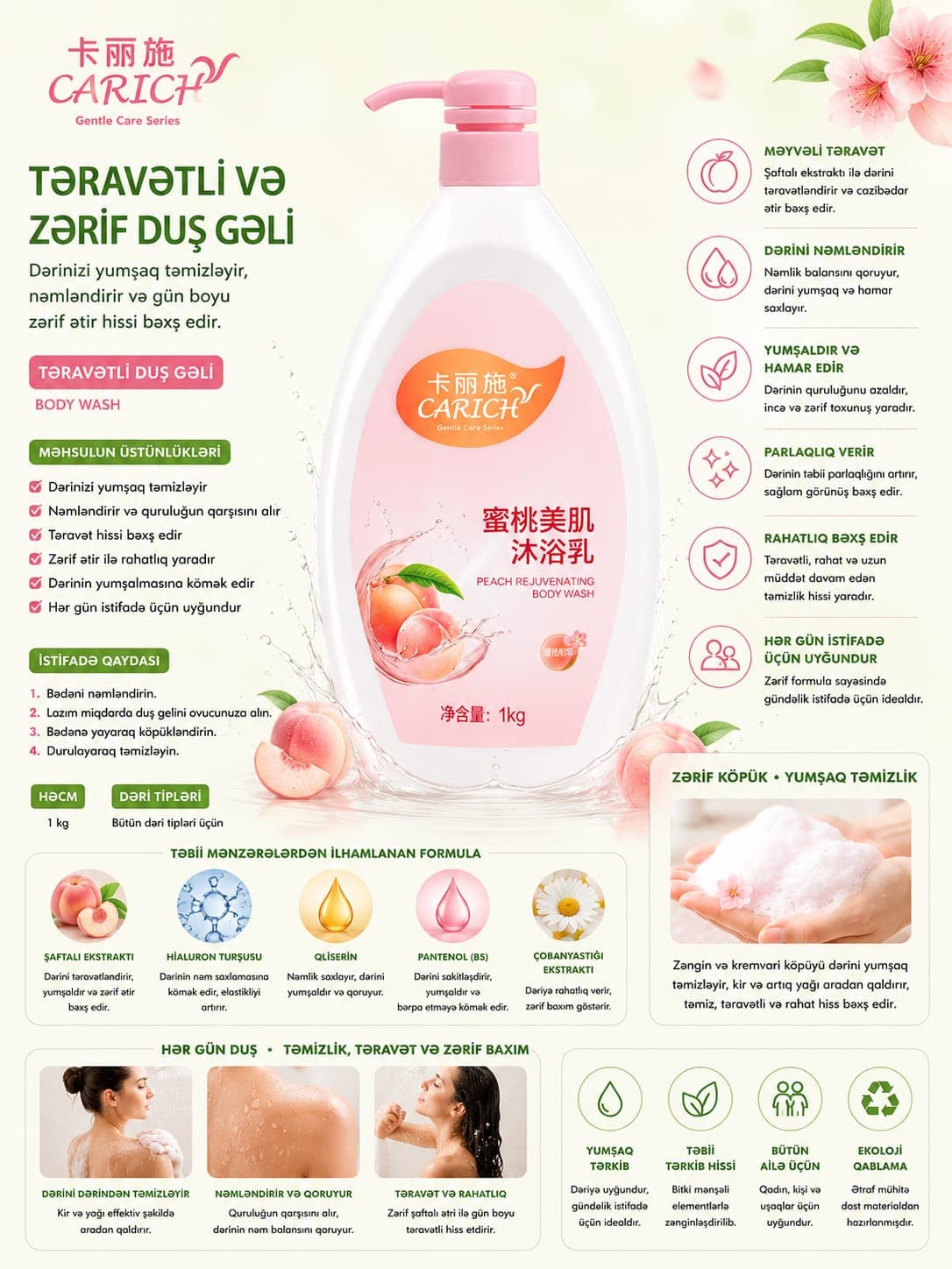 TƏRAVƏTLİ 1000 ml / SƏRİNLƏDİCİ DUŞ GELİ